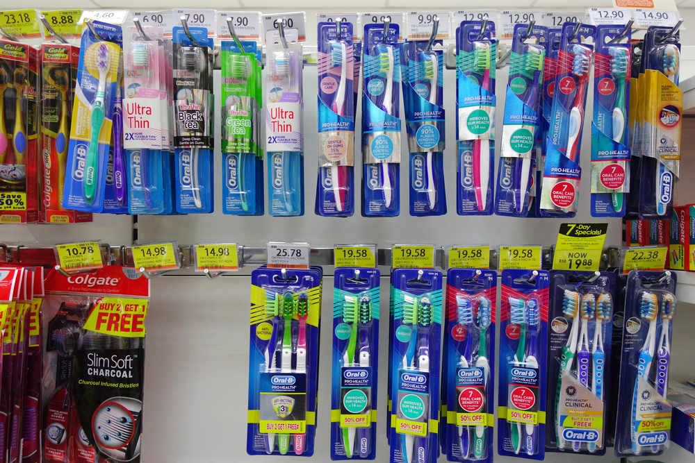 Toothbrush aisle at a retail store