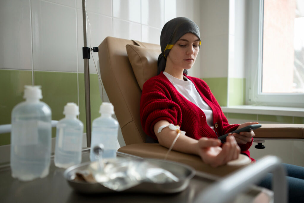 A young female patient undergoing chemotherapy