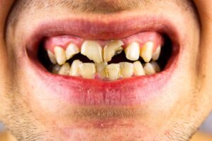 Broken and rotting teeth