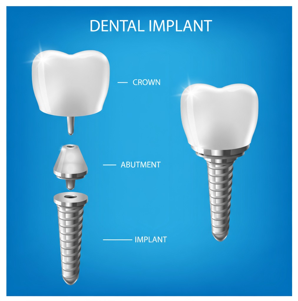 Implant, crown, abutment, diagram vector